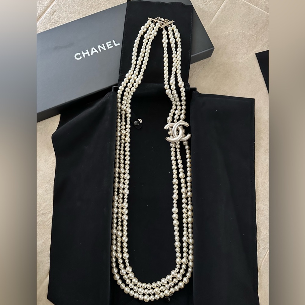 Showstopper Authentic Chanel Triple Pearl long necklace with Box $6500